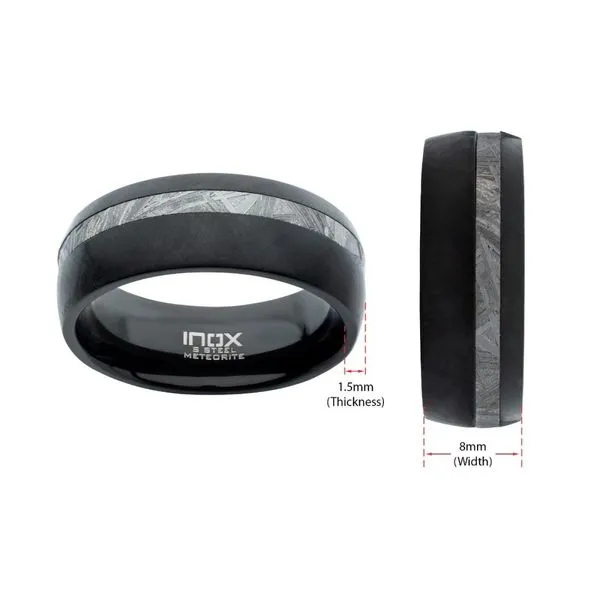 8mm Black IP Comfort Fit Ring with 2mm Meteorite Inlay Image 4 Alan Miller Jewelers Oregon, OH