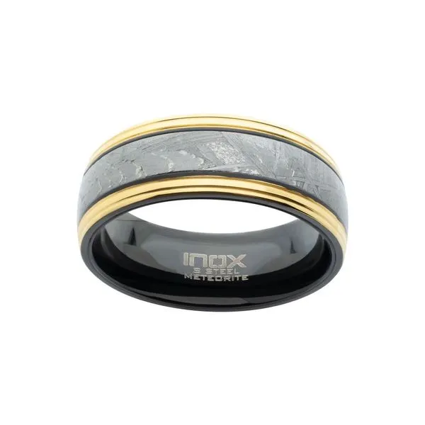18Kt Gold IP Steel Edge Black IP Meteorite Ring Image 2 Rihner's Jewelry Gretna, LA