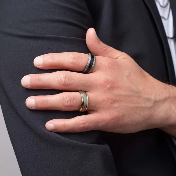 18Kt Gold IP Steel Edge Black IP Meteorite Ring Image 4 Rihner's Jewelry Gretna, LA