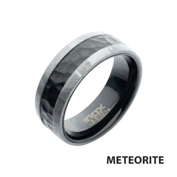 Meteorite Edge Black IP Steel Hammered Ring Cellini Design Jewelers Orange, CT