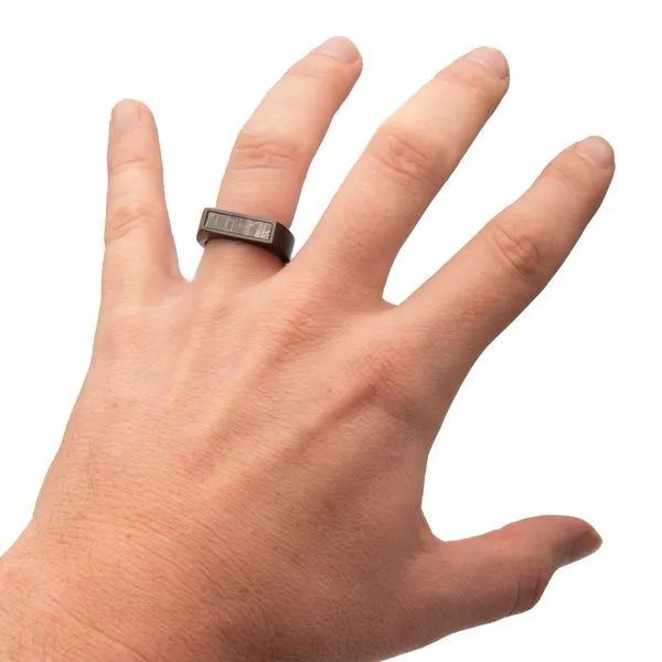 Black Zirconium Meteorite Inlay Signet Ring Image 5 Collard Jewelers League City, TX