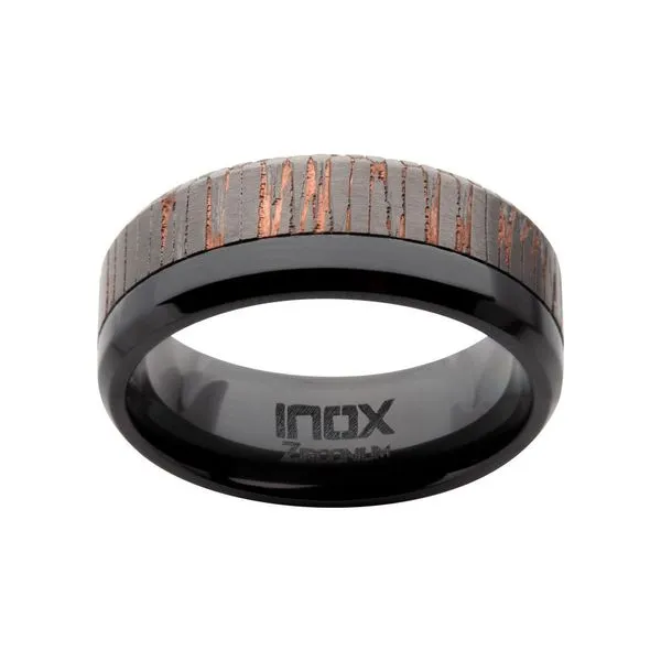Etched Niobium SuperConductor Black Zirconium Comfort Fit Ring Image 2 Alan Miller Jewelers Oregon, OH