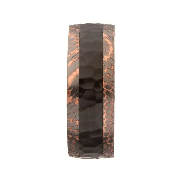 Flat Etched Niobium SuperConductor Edge Black Zirconium Hammered Comfort Fit Ring Image 3 Collard Jewelers League City, TX