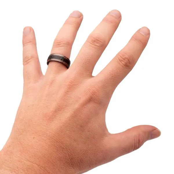 Flat Etched Niobium SuperConductor Edge Black Zirconium Hammered Comfort Fit Ring Image 5 Carroll's Jewelers Fort Lauderdale, FL