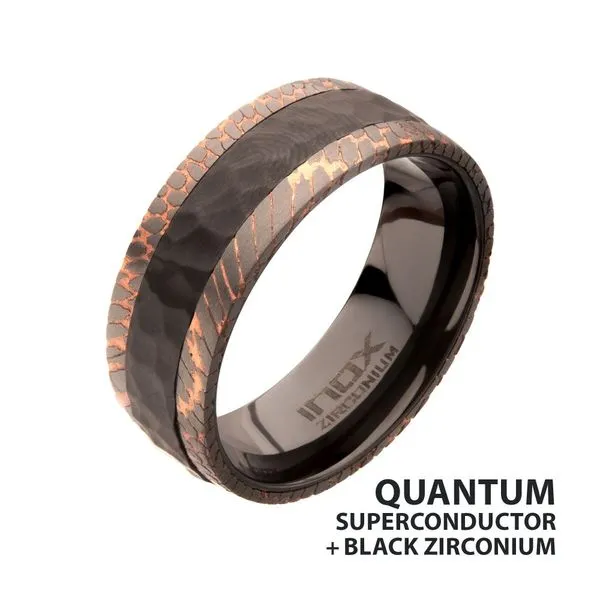 Flat Etched Niobium SuperConductor Edge Black Zirconium Hammered Comfort Fit Ring Rihner's Jewelry Gretna, LA