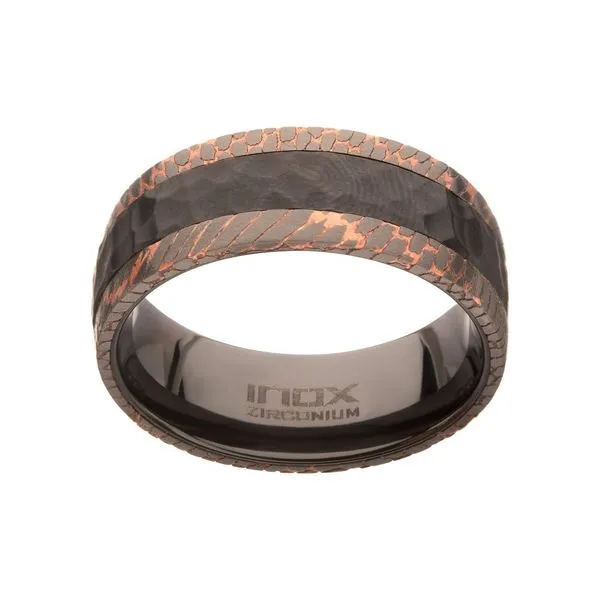 Flat Etched Niobium SuperConductor Edge Black Zirconium Hammered Comfort Fit Ring Image 2 Rihner's Jewelry Gretna, LA