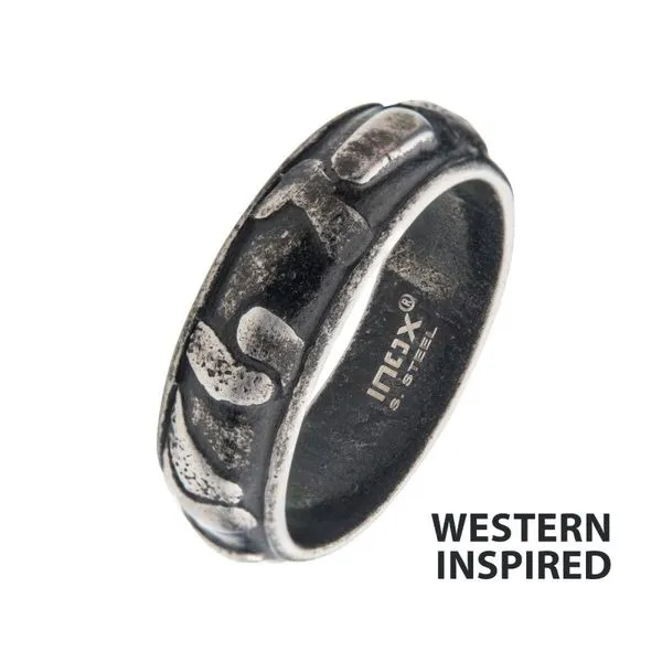 7mm Gun Metal IP 3D Canyon Pattern Ring  Spath Jewelers Bartow, FL