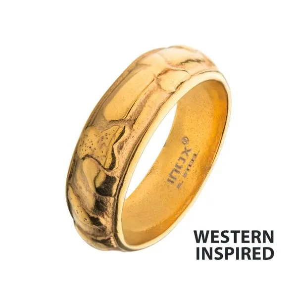 7mm Gold IP 3D Canyon Pattern Ring Valentine's Fine Jewelry Dallas, PA