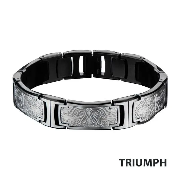 Black IP Steel Scroll Pattern Link Bracelet Valentine's Fine Jewelry Dallas, PA