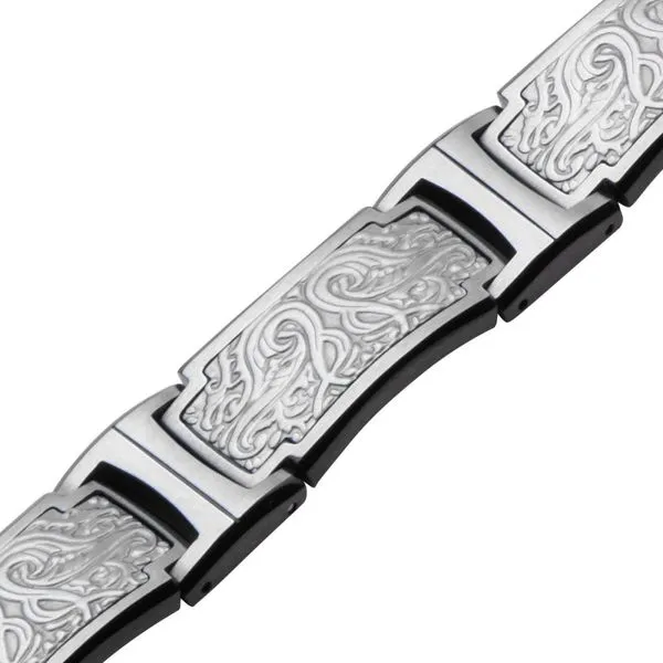 Black IP Steel Scroll Pattern Link Bracelet Image 4 Valentine's Fine Jewelry Dallas, PA