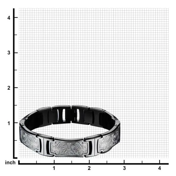 Black IP Steel Scroll Pattern Link Bracelet Image 5 Valentine's Fine Jewelry Dallas, PA