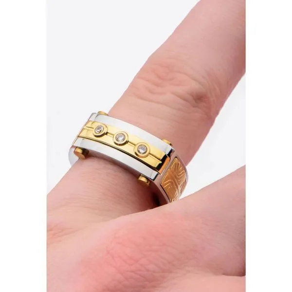 0.02 Carat Clear Genuine Diamond Gold IP Steel Intricate Carved Pattern Ring Image 4 Cellini Design Jewelers Orange, CT