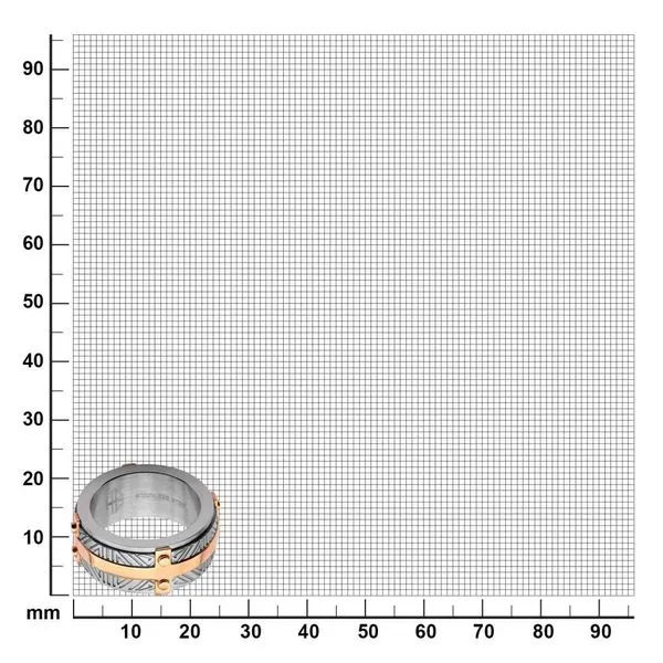 Rose Gold IP Bar Accent with Gray Steel Labyrintine Coin Stamped Pattern Ring Image 4 Banks Jewelers Burnsville, NC