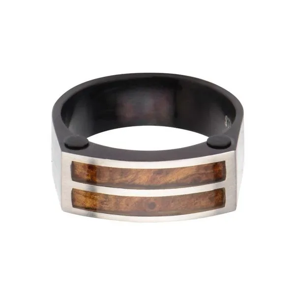 Polished Finish Black IP with Brazilian Palisander Rose Wood Accent Ring Image 2 Banks Jewelers Burnsville, NC