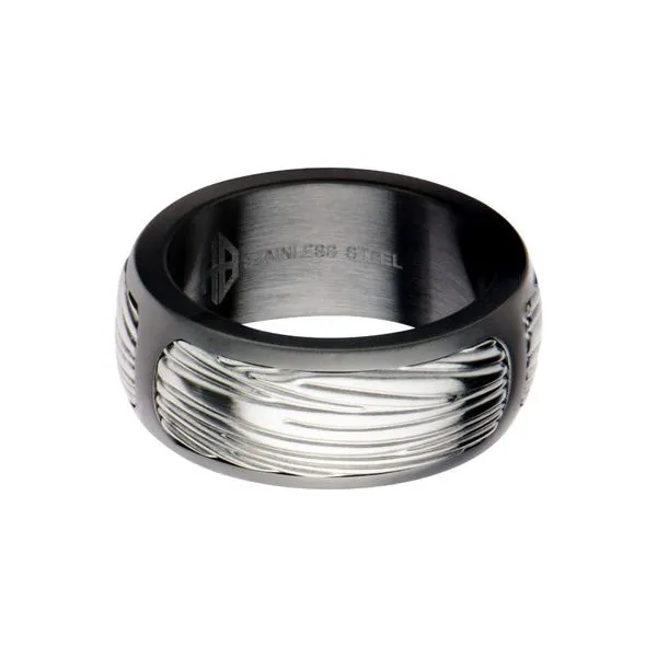 Sandblasted Gun Metal IP with Brushed Coin Stamped Pattern Cufflinks Image 2 Banks Jewelers Burnsville, NC