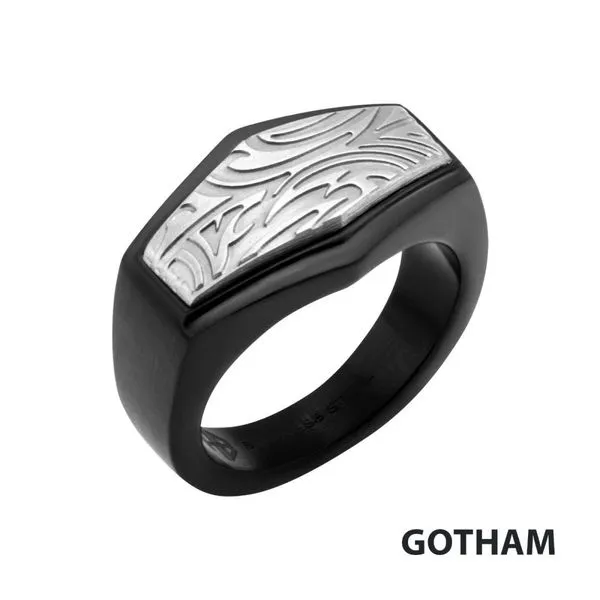 Polished Finish Black IP Frame with Brushed Finish Steel Grooves & Crests Ring Ask Design Jewelers Olean, NY