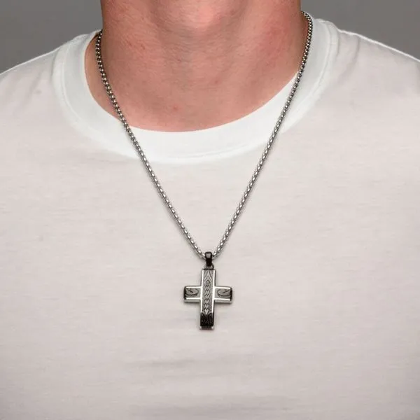 Black IP Embossed Coin Stamped Pattern Pendant with Steel Box Chain Image 4 Morin Jewelers Southbridge, MA