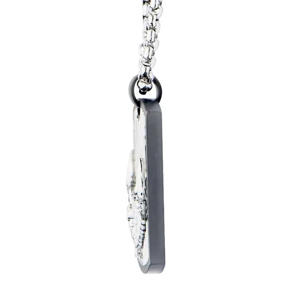 Sandblasted Gun Metal IP Eagle with Brushed Coin Stamped Pattern Dog Tag Pendant Image 3 Daniel Jewelers Brewster, NY