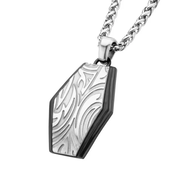 Polished Finish Black IP Frame with Brushed Finish Steel Grooves & Crests Dog Tag Pendant Image 2 Morin Jewelers Southbridge, MA