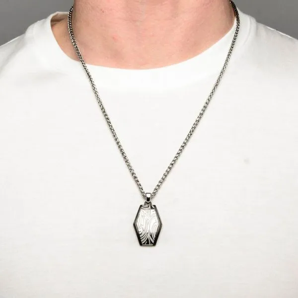 Polished Finish Black IP Frame with Brushed Finish Steel Grooves & Crests Dog Tag Pendant Image 4 Banks Jewelers Burnsville, NC