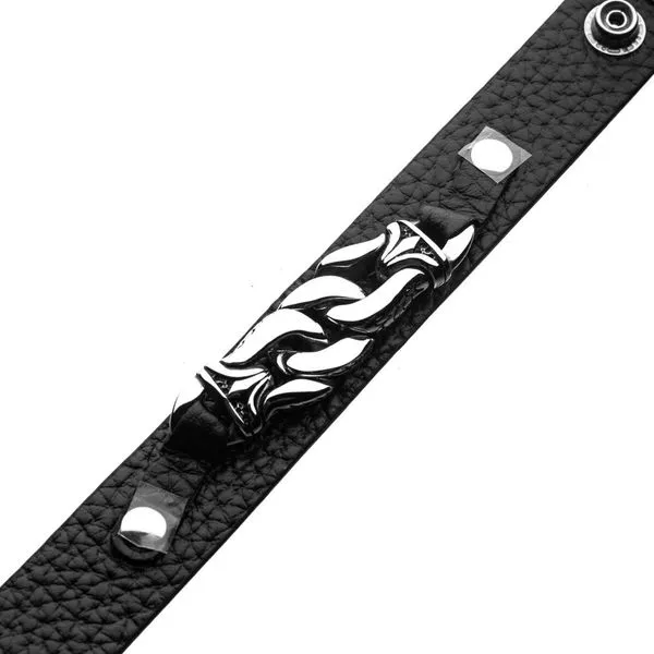 Brown Leather with Stainless Steel Heavy Chain Link Bracelet Image 2 Trenton Jewelers Ltd. Trenton, MI