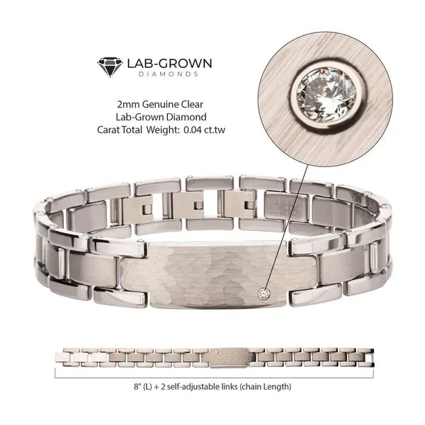 Genuine Lab-Grown Diamond on Tungsten Carbide Hammered ID Sizeable Link Bracelet Image 4 Carroll's Jewelers Fort Lauderdale, FL