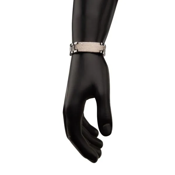 Genuine Lab-Grown Diamond on Tungsten Carbide Hammered ID Sizeable Link Bracelet Image 5 Carroll's Jewelers Fort Lauderdale, FL