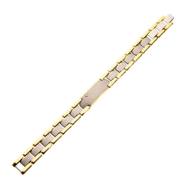 Genuine Lab-Grown Diamond on 18Kt Gold IP Tungsten Carbide Hammered ID Sizeable Link Bracelet Image 2 Alan Miller Jewelers Oregon, OH