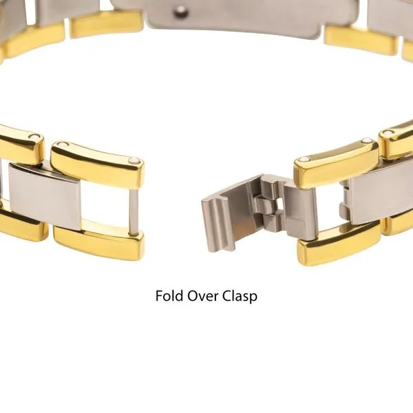 Genuine Lab-Grown Diamond on 18Kt Gold IP Tungsten Carbide Hammered ID Sizeable Link Bracelet Image 3 Alan Miller Jewelers Oregon, OH