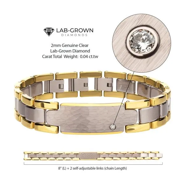 Genuine Lab-Grown Diamond on 18Kt Gold IP Tungsten Carbide Hammered ID Sizeable Link Bracelet Image 4 Alan Miller Jewelers Oregon, OH