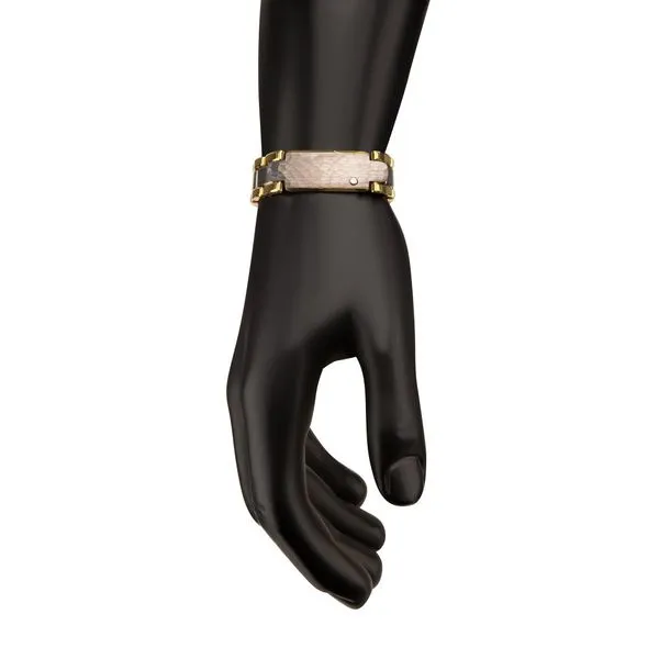 Genuine Lab-Grown Diamond on 18Kt Gold IP Tungsten Carbide Hammered ID Sizeable Link Bracelet Image 5 Alan Miller Jewelers Oregon, OH