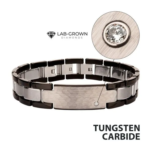 Genuine Lab-Grown Diamond on Black IP Tungsten Carbide Hammered ID Sizeable Link Bracelet Rihner's Jewelry Gretna, LA