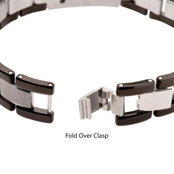 Genuine Lab-Grown Diamond on Black IP Tungsten Carbide Hammered ID Sizeable Link Bracelet Image 3 Rihner's Jewelry Gretna, LA