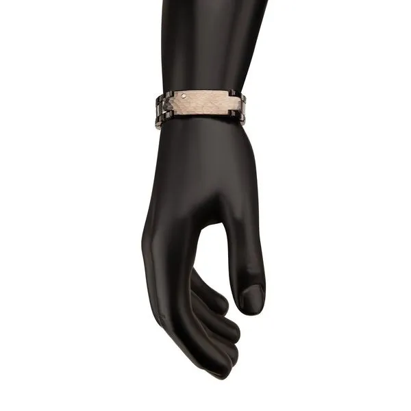 Genuine Lab-Grown Diamond on Black IP Tungsten Carbide Hammered ID Sizeable Link Bracelet Image 5 Rihner's Jewelry Gretna, LA