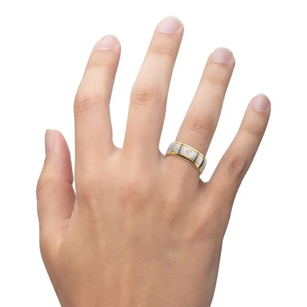 18Kt Gold IP Steel Two Tone Solitaire Accented Clear Lab-Grown Diamond Comfort Fit Ring Image 5 Morin Jewelers Southbridge, MA