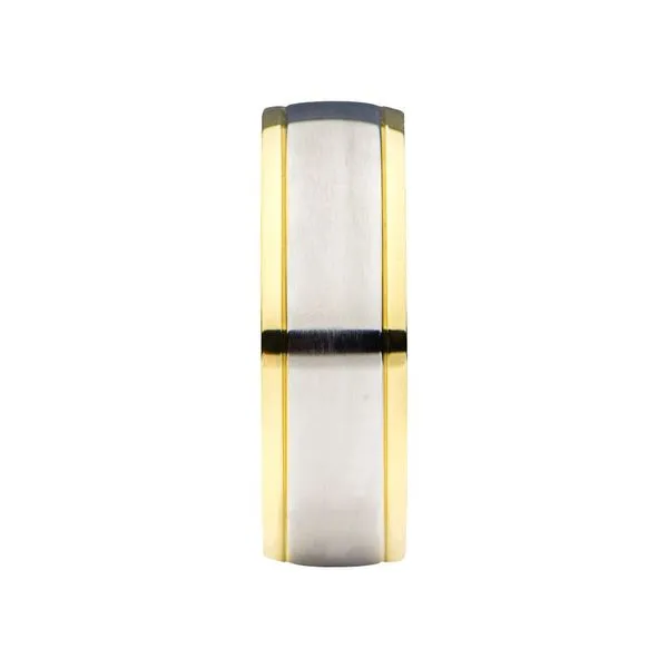 18Kt Gold IP Steel Two Tone Solitaire Accented Clear Lab-Grown Diamond Comfort Fit Ring Image 3 Rihner's Jewelry Gretna, LA