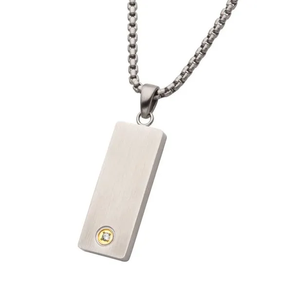 1.6mm Clear Lab-Grown Diamond on Matte Finish Steel Engravable Compact Dog Tag Vulcan Pendant Image 2 Daniel Jewelers Brewster, NY