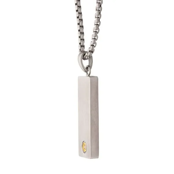 1.6mm Clear Lab-Grown Diamond on Matte Finish Steel Engravable Compact Dog Tag Vulcan Pendant Image 3 Daniel Jewelers Brewster, NY