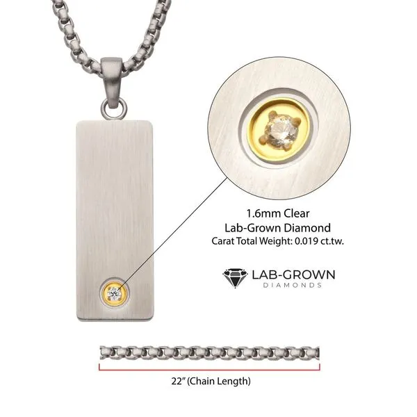 1.6mm Clear Lab-Grown Diamond on Matte Finish Steel Engravable Compact Dog Tag Vulcan Pendant Image 4 Carroll's Jewelers Fort Lauderdale, FL
