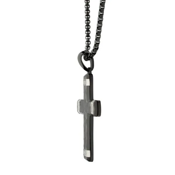 Matte Finish Black IP Carved Steel Large Cross Pendant with steel accents & Lab-Grown Diamonds Image 3 Cellini Design Jewelers Orange, CT