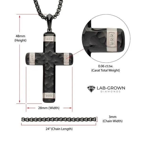 Matte Finish Black IP Carved Steel Large Cross Pendant with steel accents & Lab-Grown Diamonds Image 4 Alan Miller Jewelers Oregon, OH