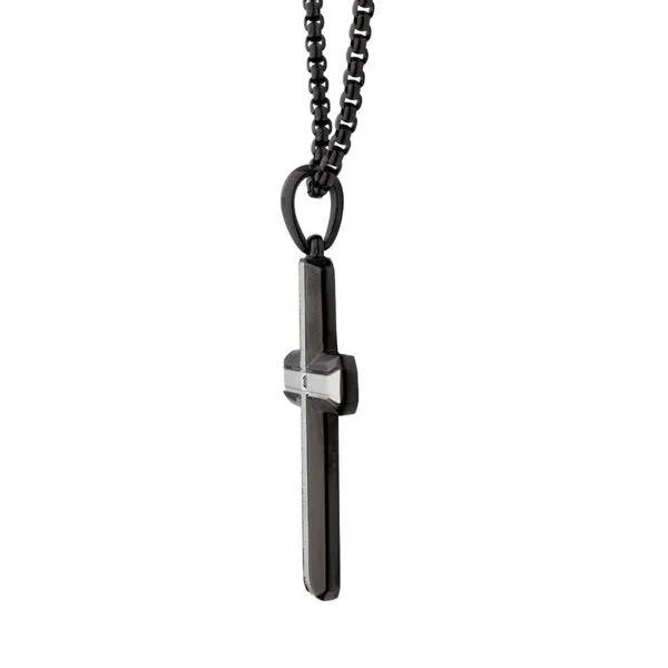 Black IP Steel Lab-Grown Diamond Brushed Finish Cross Pendant Image 3 Alan Miller Jewelers Oregon, OH