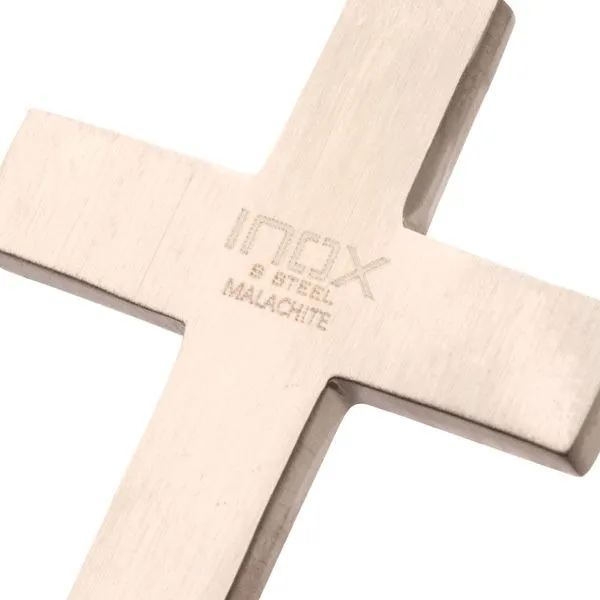 Matte Finish Stainless Steel Malachite Stone Inlay with Lab-Grown Diamond Cross Pendant Image 3 Collard Jewelers League City, TX