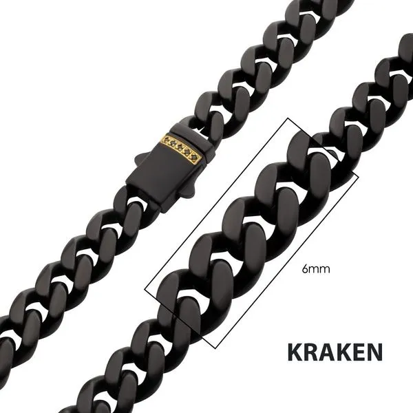 6mm Black IP Steel Matte Finish Miami Cuban Chain Necklace with Genuine Black Sapphire Gem Cellini Design Jewelers Orange, CT