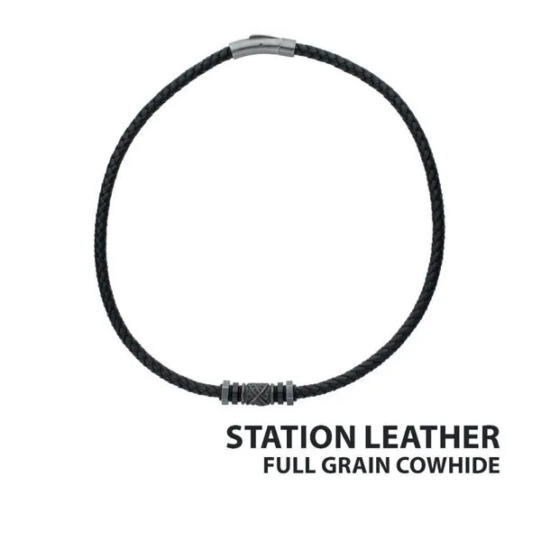 Black Full Grain Cowhide Leather Braided Necklace with Gun Metal Beads Daniel Jewelers Brewster, NY