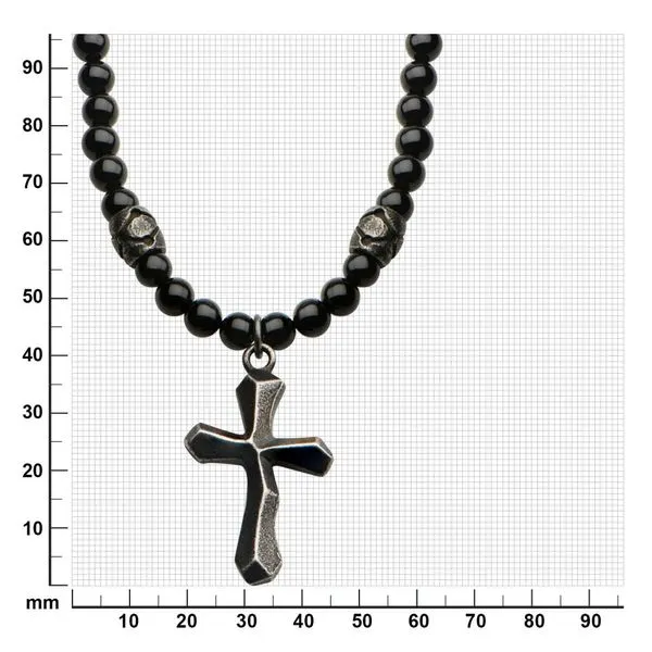 Black Onyx Beads with Steel Cross Pendant Necklace Image 4 Cellini Design Jewelers Orange, CT