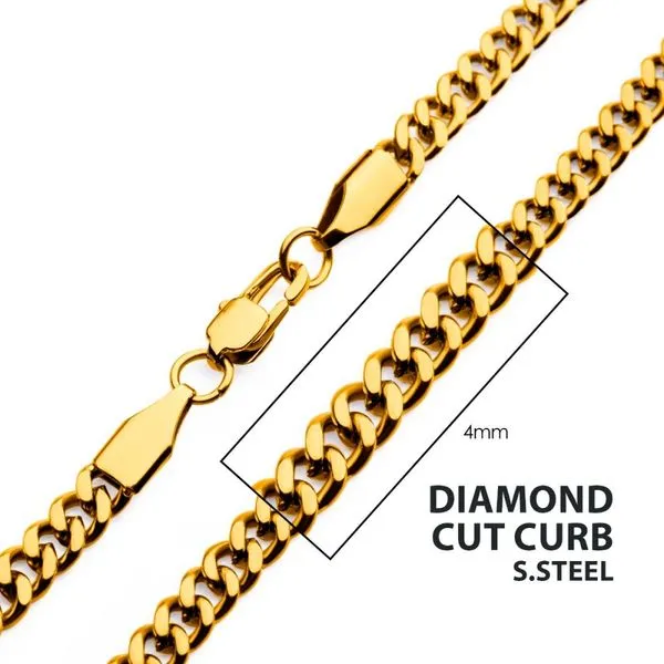 4mm 18Kt Gold IP Diamond Cut Curb Chain Necklace Morin Jewelers Southbridge, MA