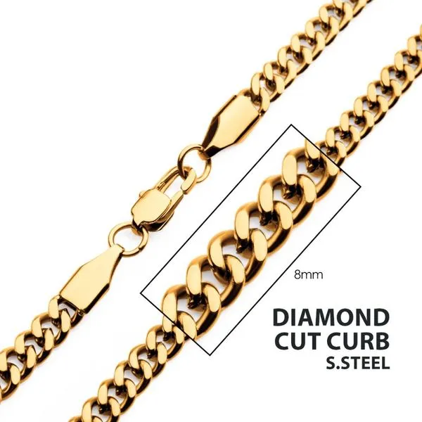 8mm 18Kt Gold IP Diamond Cut Curb Chain Necklace Alan Miller Jewelers Oregon, OH