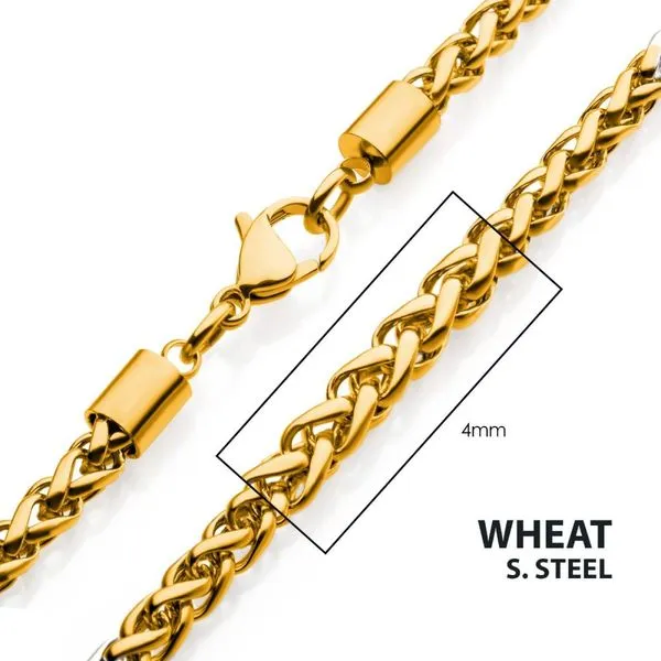 4mm 18Kt Gold IP Wheat Chain Necklace Cellini Design Jewelers Orange, CT