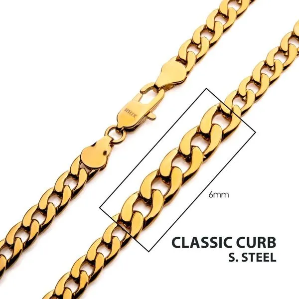 6mm 18Kt Gold IP Classic Curb Chain Necklace Ken Walker Jewelers Gig Harbor, WA